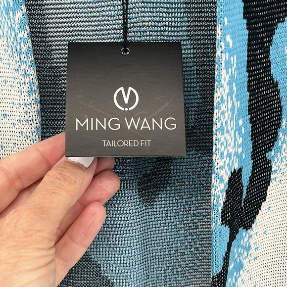 NEW MING WANG Blue and Black Abstract Knit Blazer Tailored Fit Size Petite XS - Picture 10 of 14